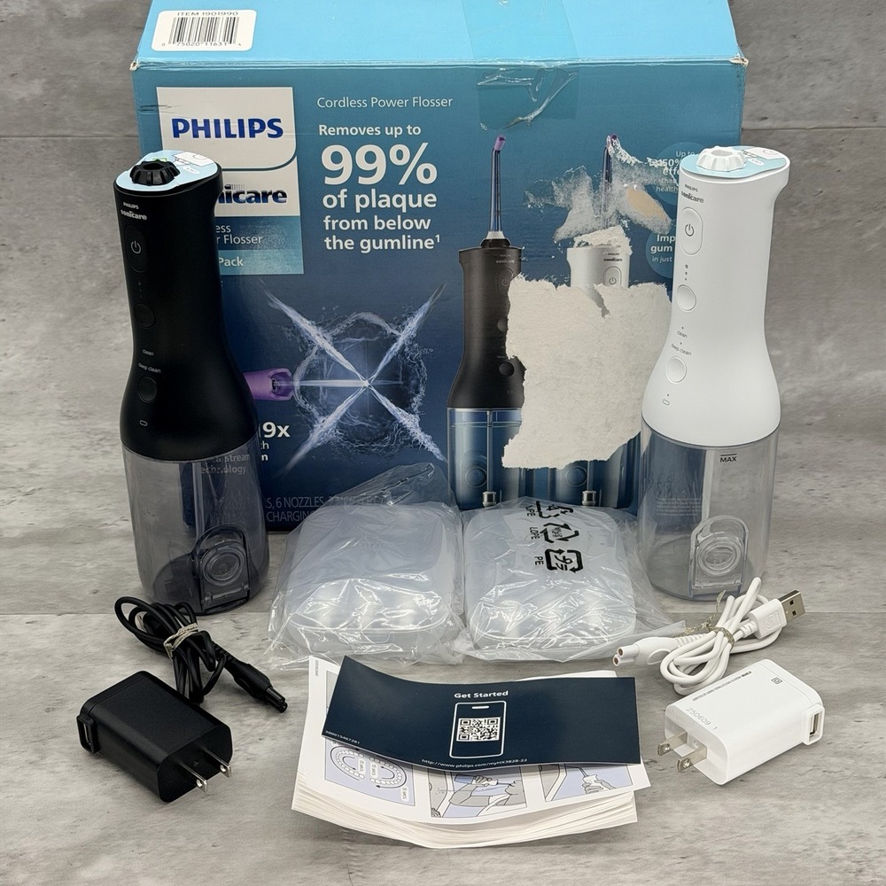 Philips Sonicare Cordless Power Flosser Dual Pack Black White Oral Irrigator